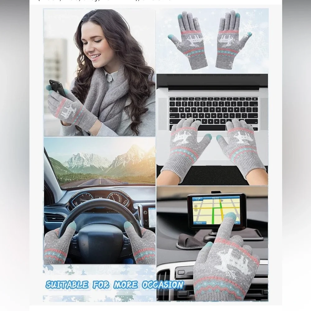 🆕 4 Pairs Women's Winter Touch Screen Gloves Warm Fleece Lined Knit Gloves